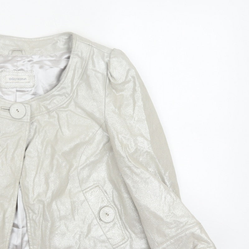 Todayswoman Women Silver UK 14 Basic Leather Short Lined Jacket