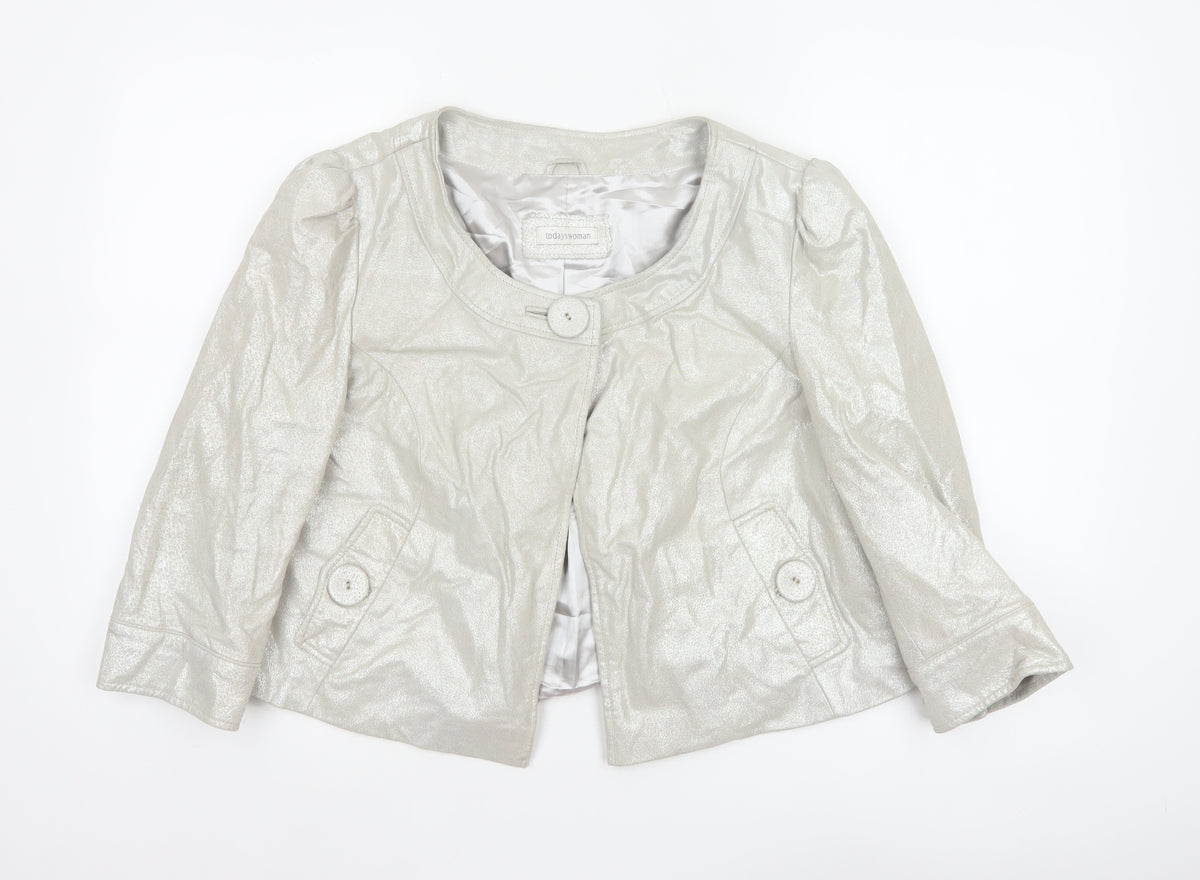 Todayswoman Women Silver UK 14 Basic Leather Short Lined Jacket