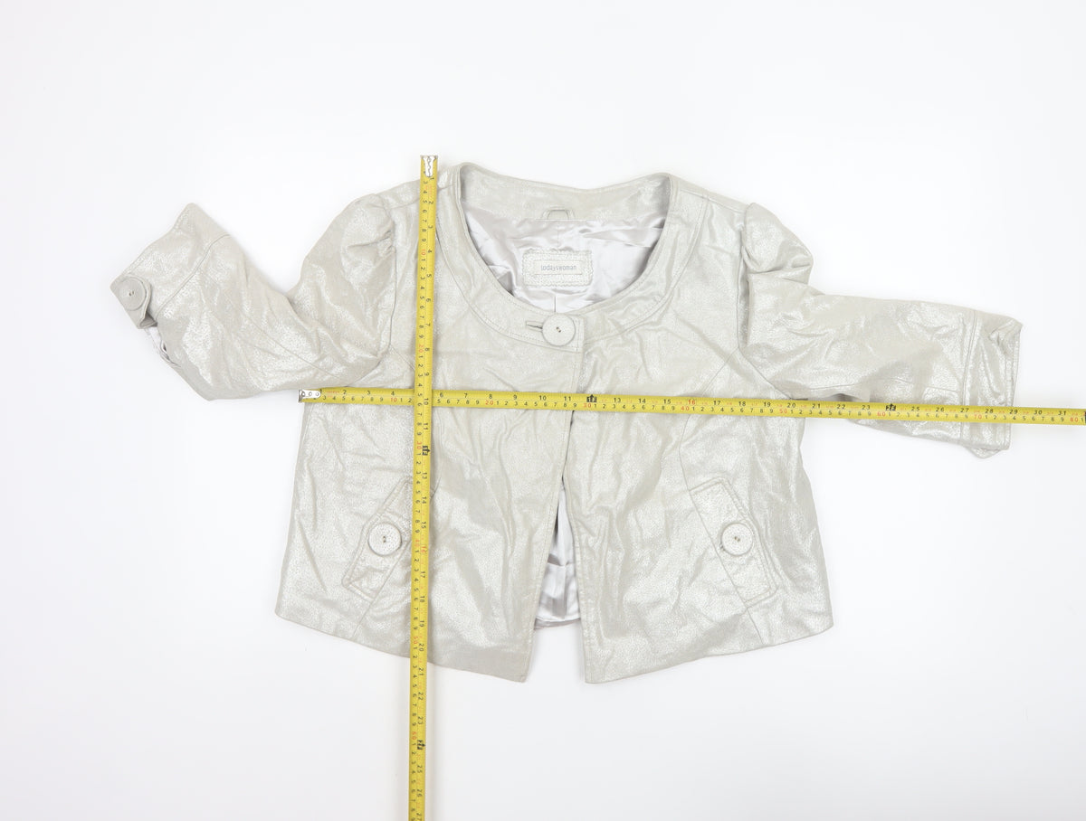 Todayswoman Women Silver UK 14 Basic Leather Short Lined Jacket