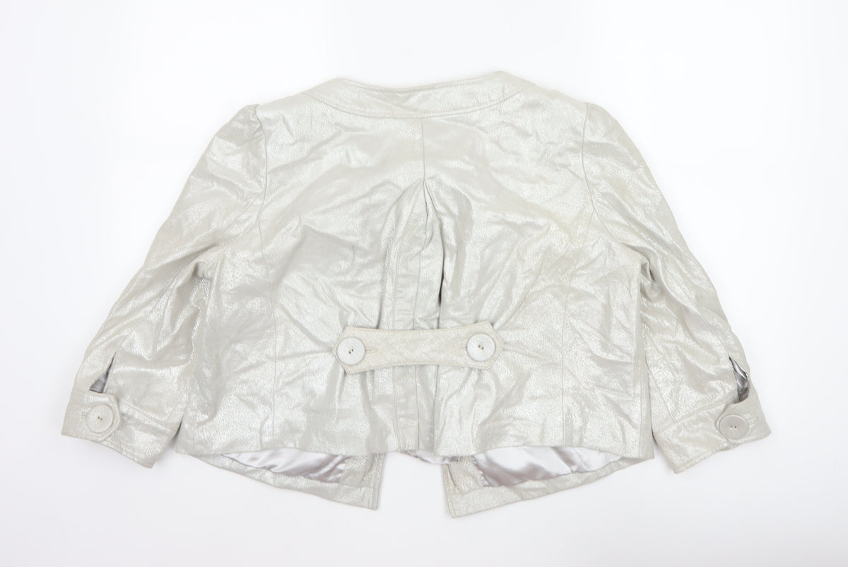 Todayswoman Women Silver UK 14 Basic Leather Short Lined Jacket