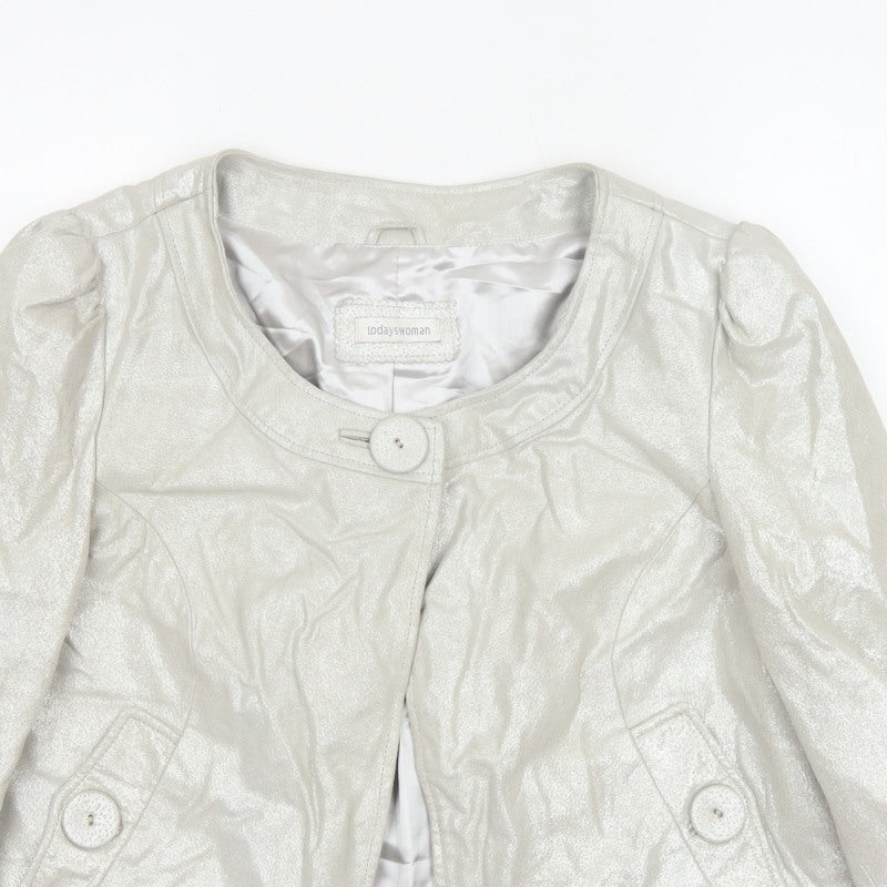 Todayswoman Women Silver UK 14 Basic Leather Short Lined Jacket