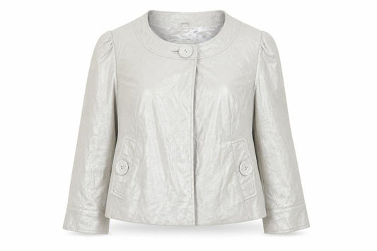 Todayswoman Women Silver UK 14 Basic Leather Short Lined Jacket