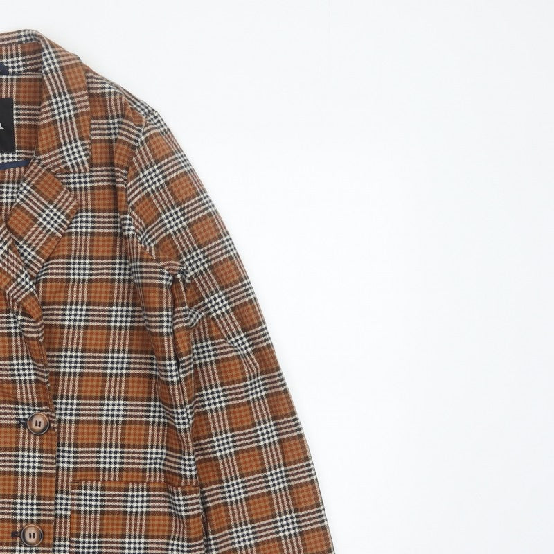 Monki Women’s Brown Plaid Double-Breasted Blazer XS