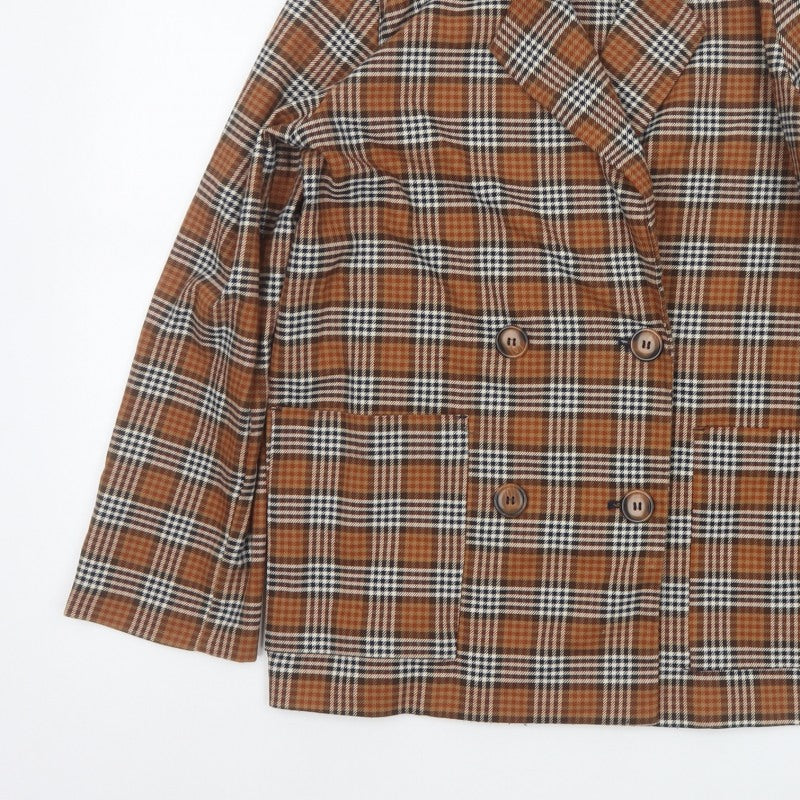 Monki Women’s Brown Plaid Double-Breasted Blazer XS