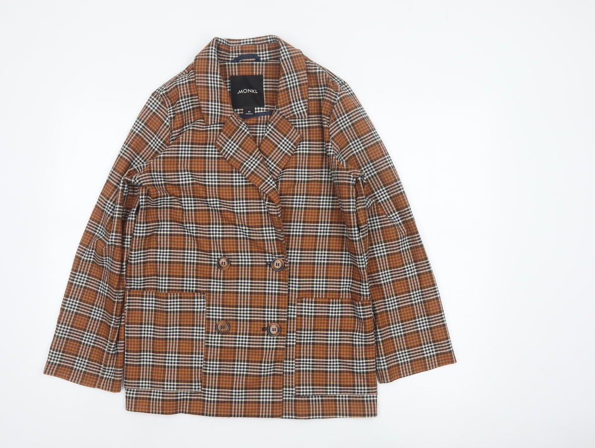 Monki Women’s Brown Plaid Double-Breasted Blazer XS