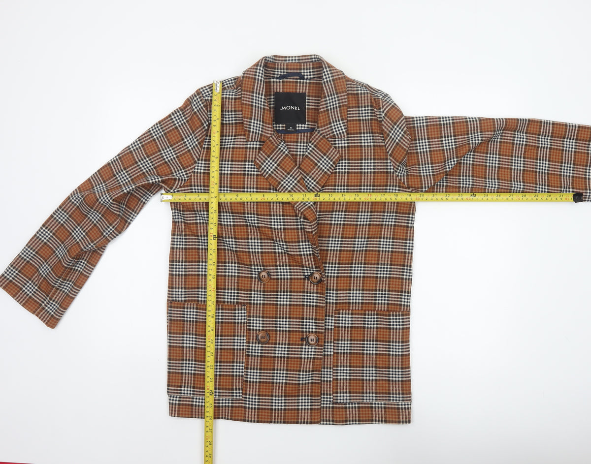 Monki Women’s Brown Plaid Double-Breasted Blazer XS