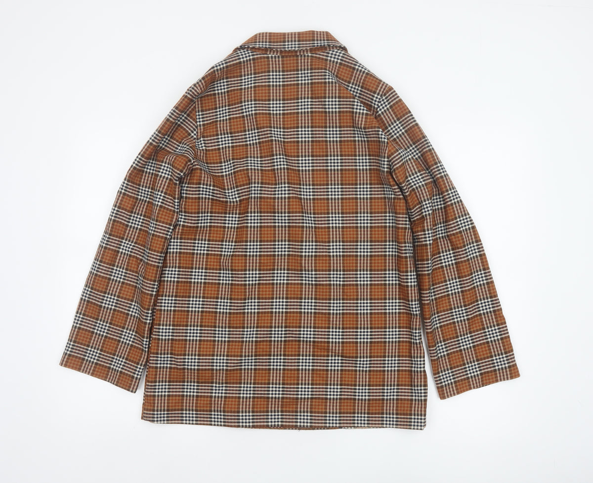 Monki Women’s Brown Plaid Double-Breasted Blazer XS