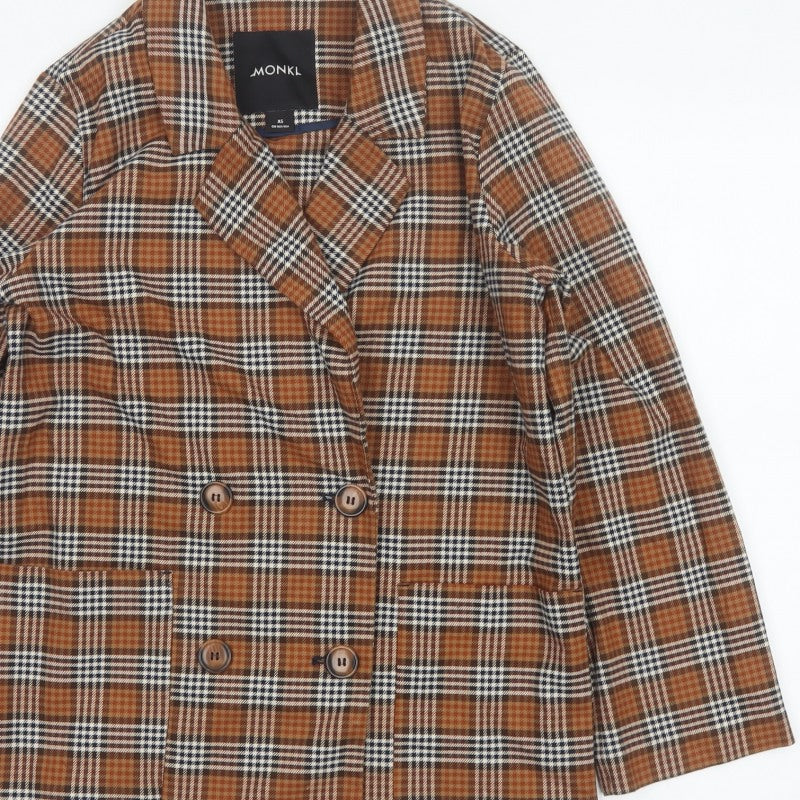 Monki Women’s Brown Plaid Double-Breasted Blazer XS