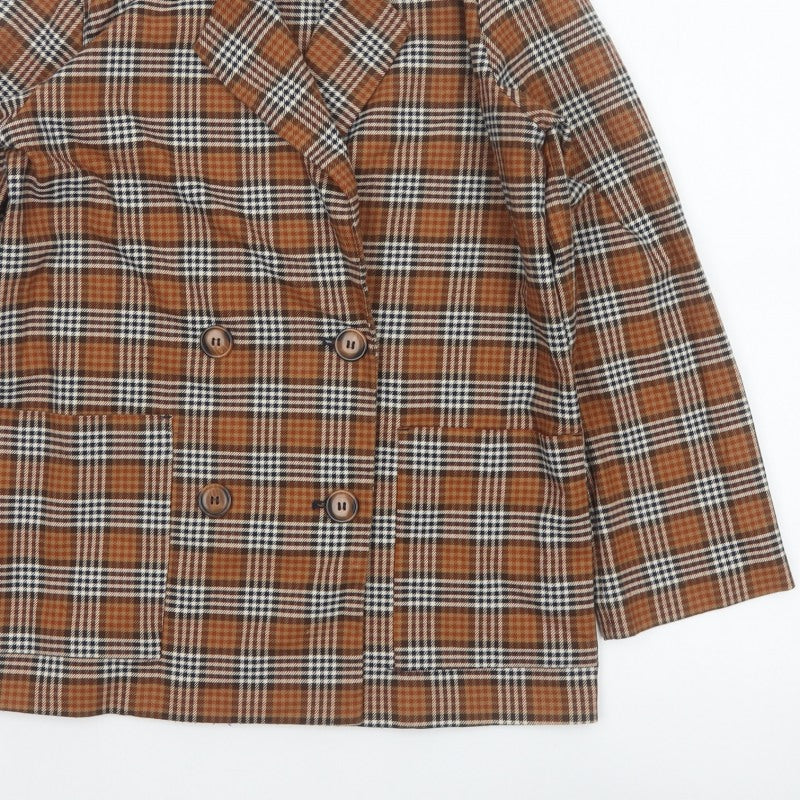 Monki Women’s Brown Plaid Double-Breasted Blazer XS