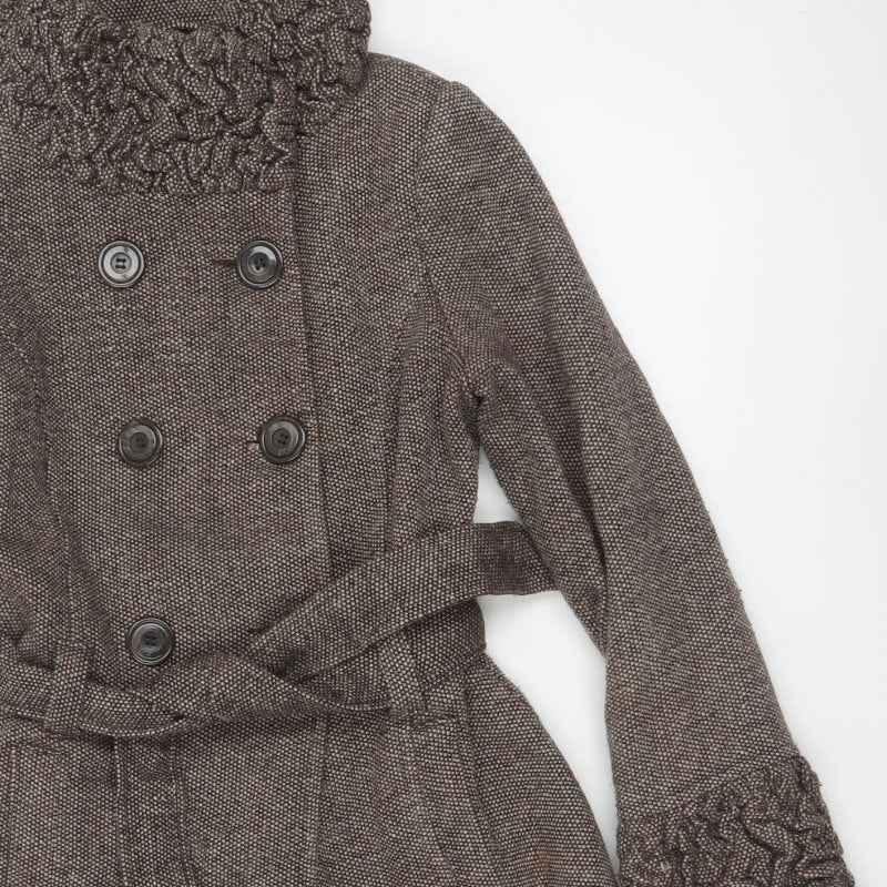 Soon Women’s Brown Size 10 Belted Ruffle Collar Pea Coat