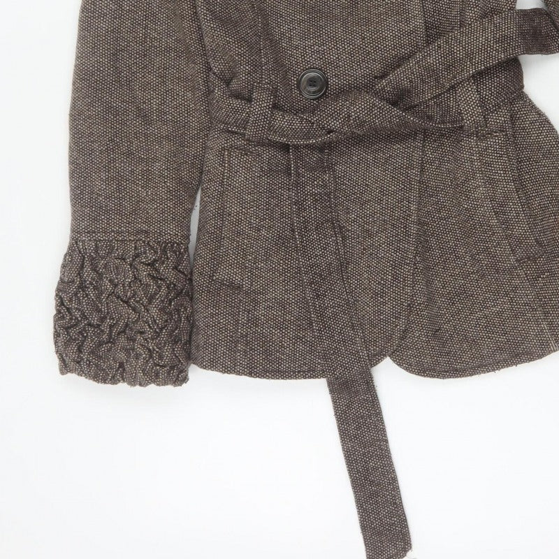 Soon Women’s Brown Size 10 Belted Ruffle Collar Pea Coat