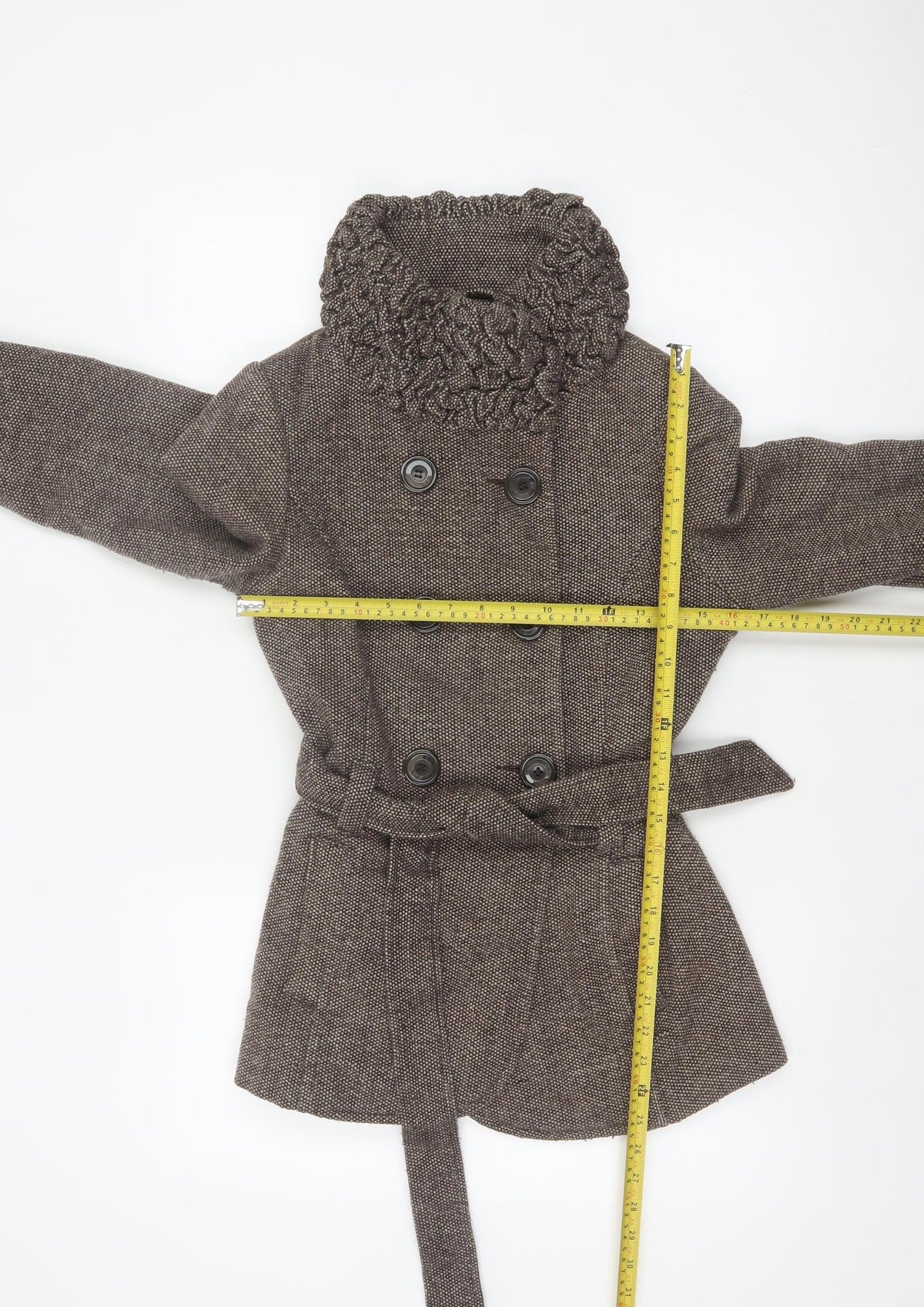 Soon Women’s Brown Size 10 Belted Ruffle Collar Pea Coat