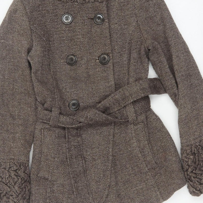 Soon Women’s Brown Size 10 Belted Ruffle Collar Pea Coat