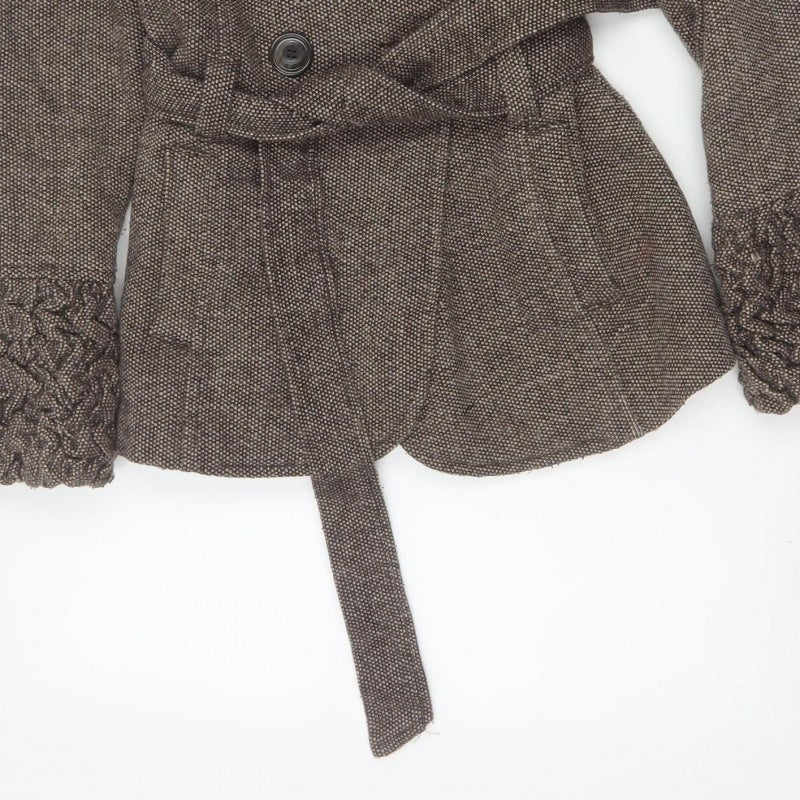 Soon Women’s Brown Size 10 Belted Ruffle Collar Pea Coat