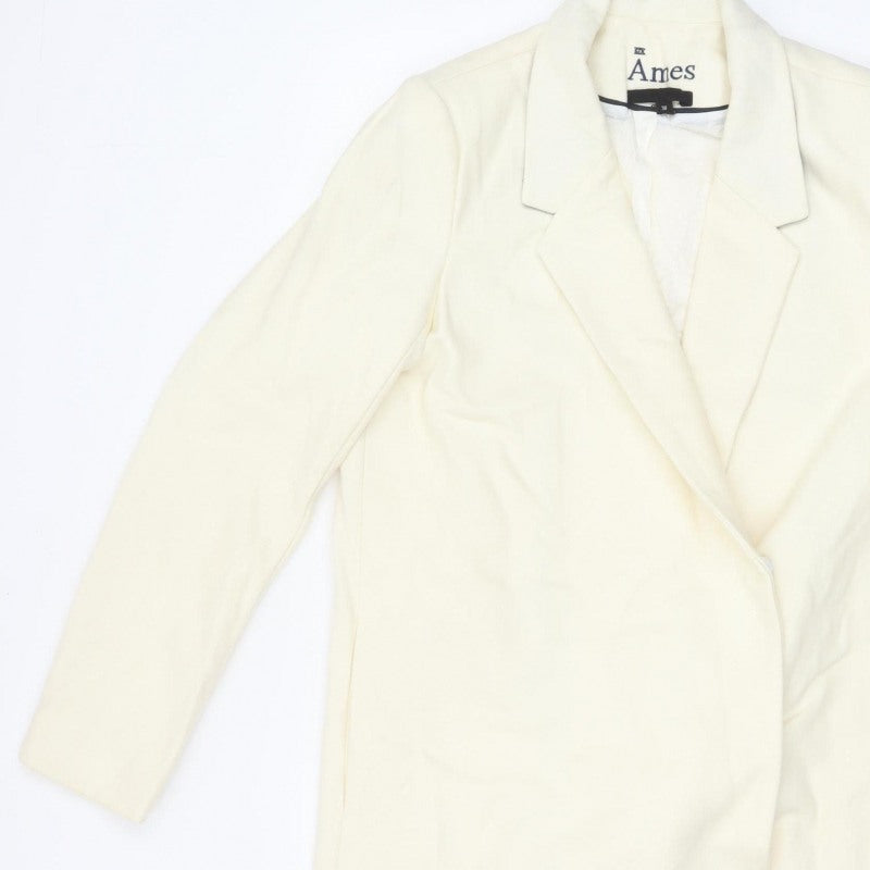 Ames Women Ivory UK 10 Wool Blend Long Overcoat Classic