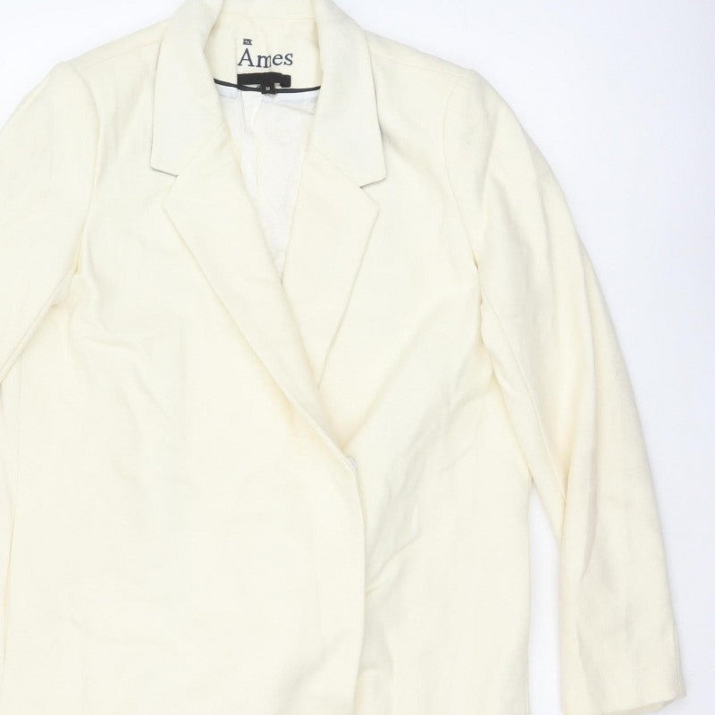 Ames Women Ivory UK 10 Wool Blend Long Overcoat Classic