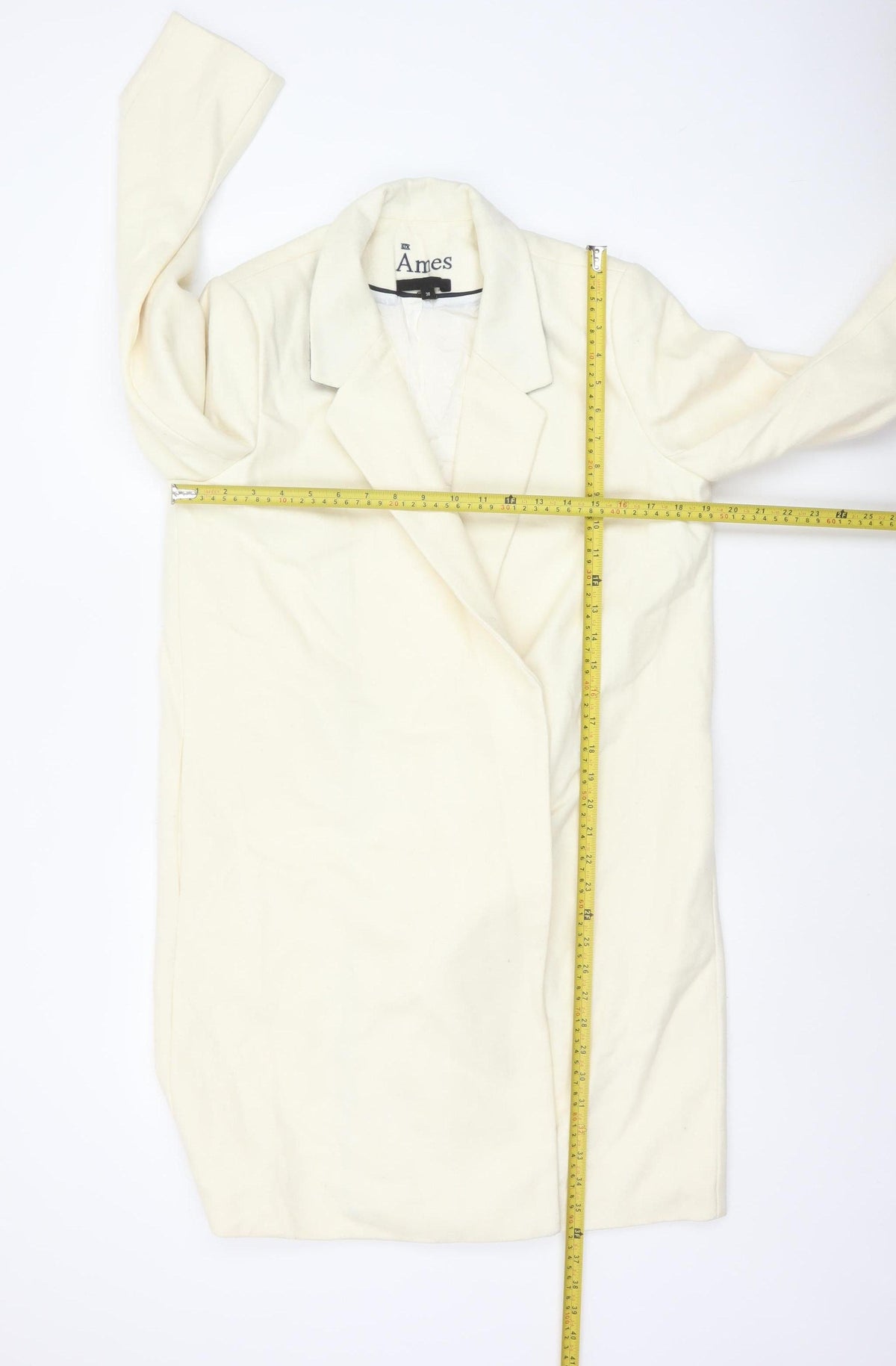 Ames Women Ivory UK 10 Wool Blend Long Overcoat Classic