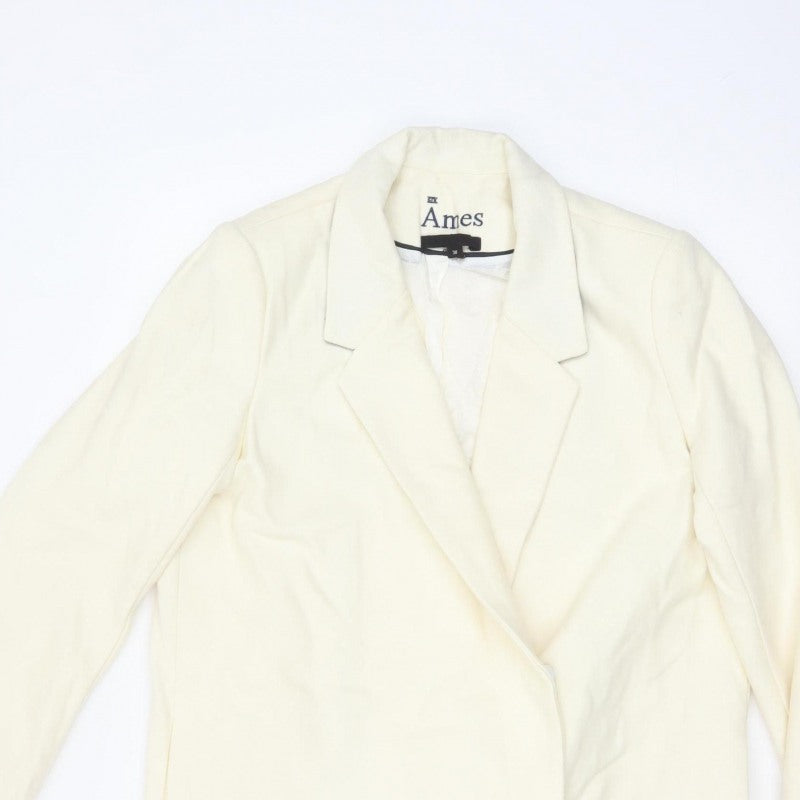 Ames Women Ivory UK 10 Wool Blend Long Overcoat Classic