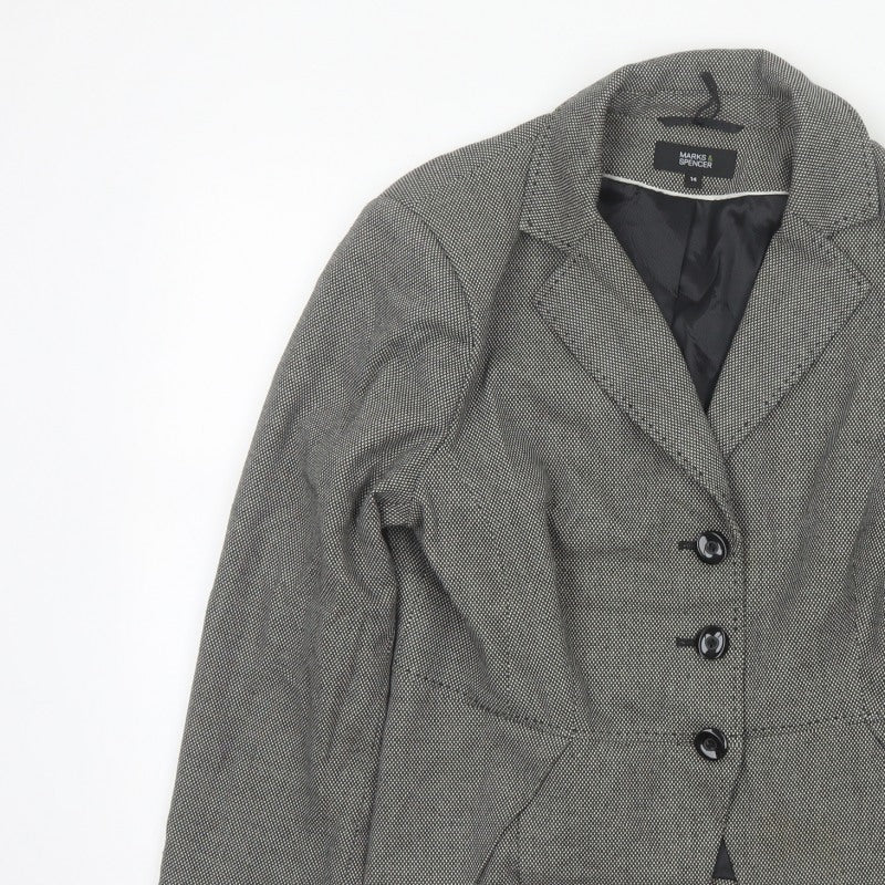Marks & Spencer Women Grey Size 14 Tailored 3 Button Blazer