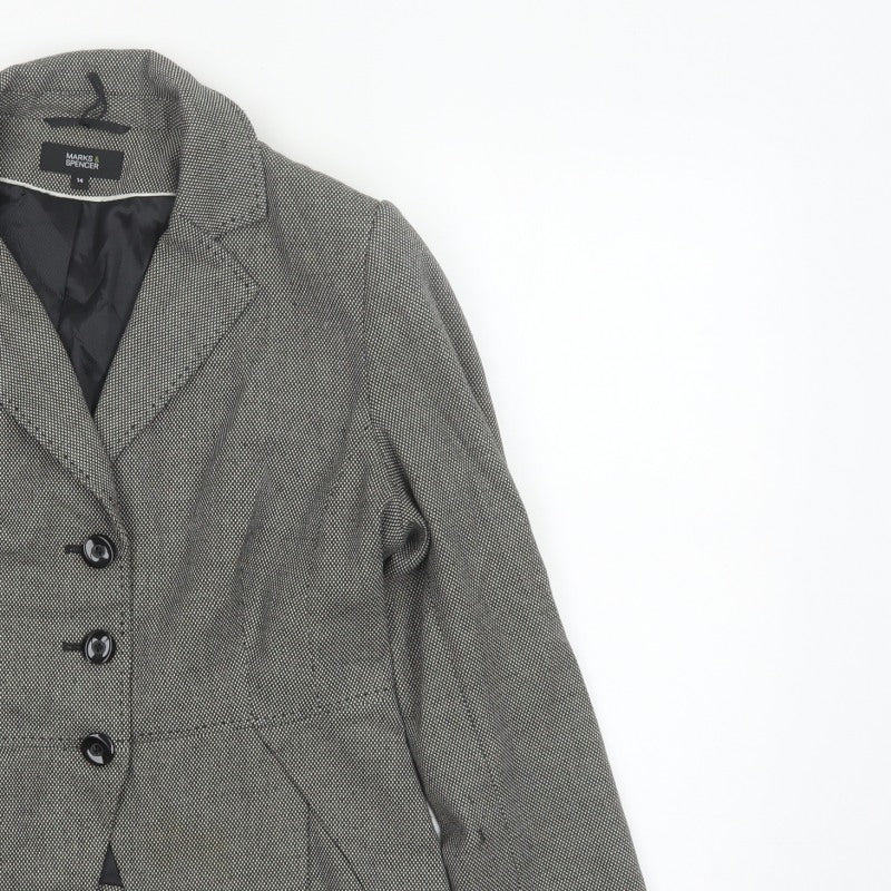Marks & Spencer Women Grey Size 14 Tailored 3 Button Blazer