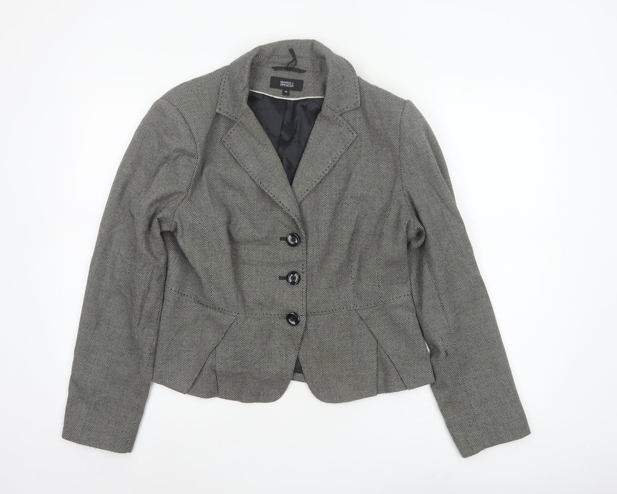Marks & Spencer Women Grey Size 14 Tailored 3 Button Blazer