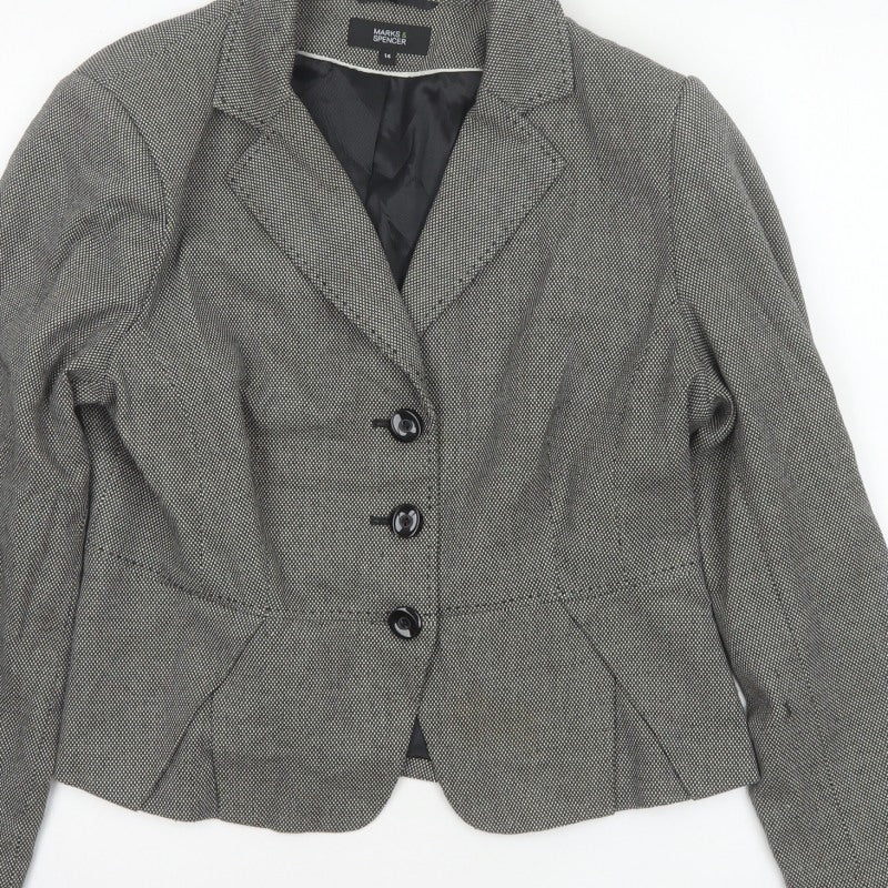 Marks & Spencer Women Grey Size 14 Tailored 3 Button Blazer