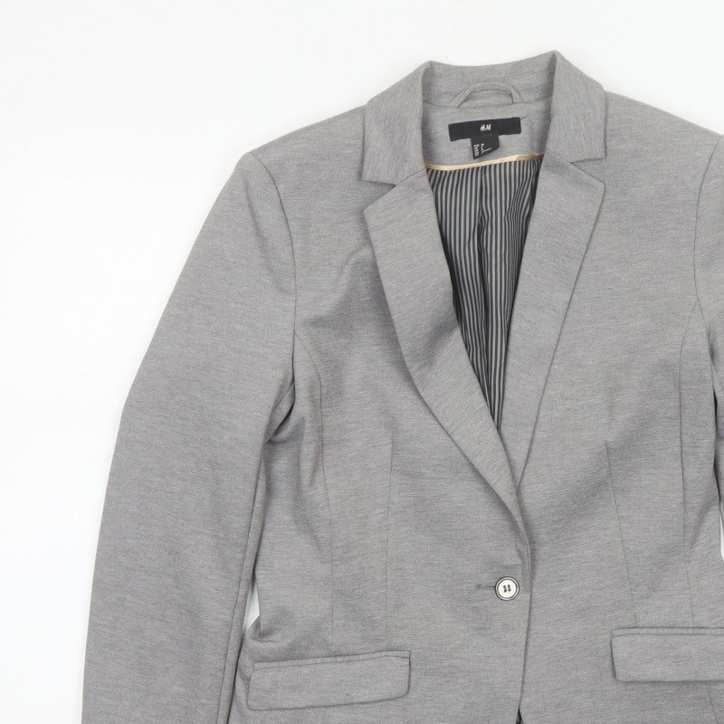 H&M Women Grey UK 10 Single-Breasted Tailored Blazer Jacket