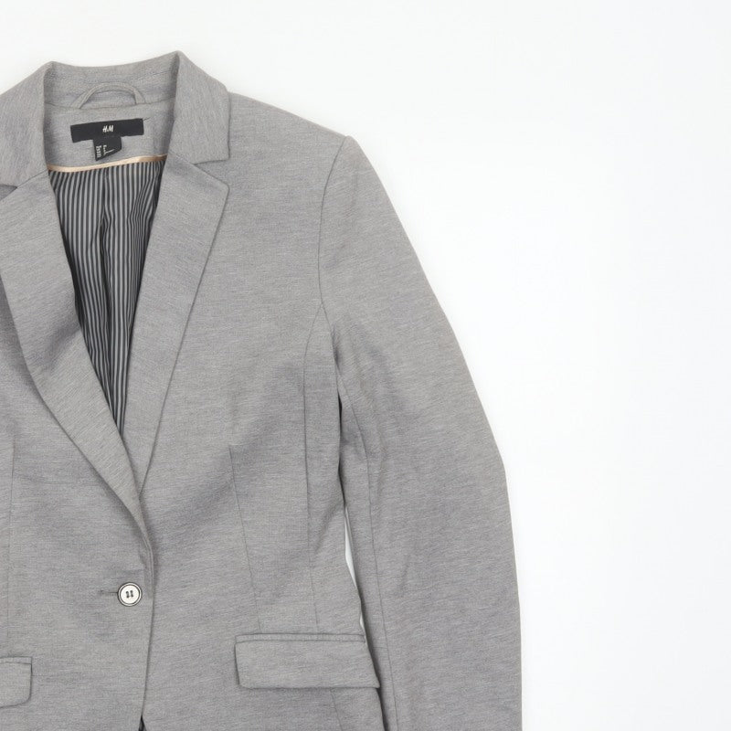 H&M Women Grey UK 10 Single-Breasted Tailored Blazer Jacket