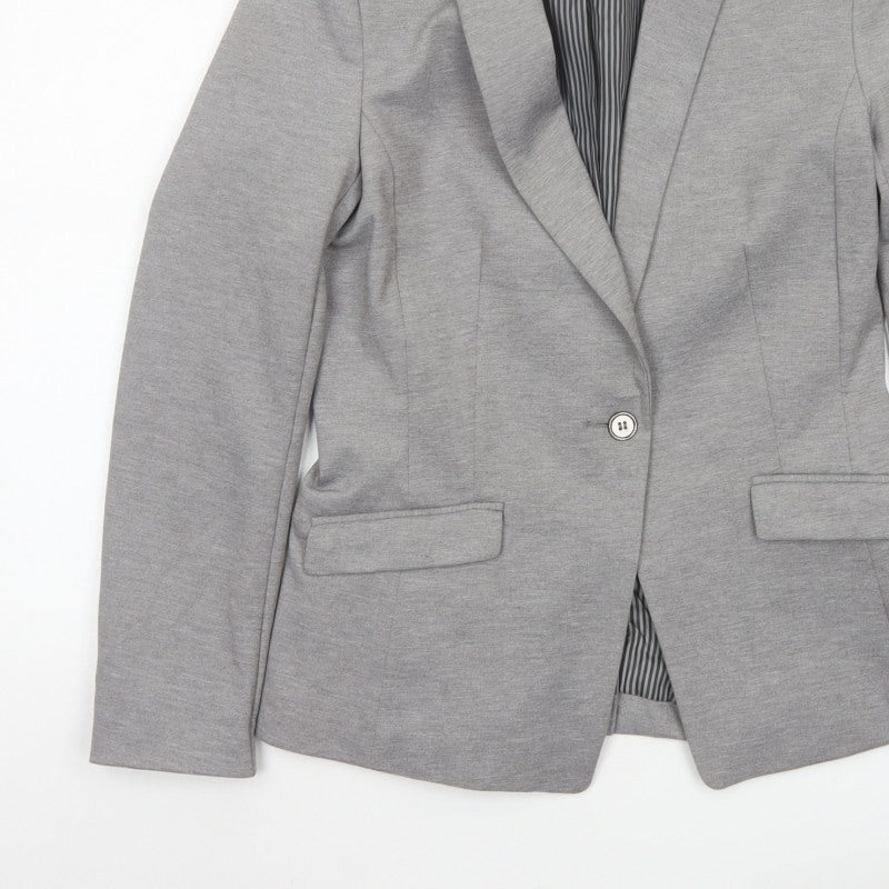 H&M Women Grey UK 10 Single-Breasted Tailored Blazer Jacket