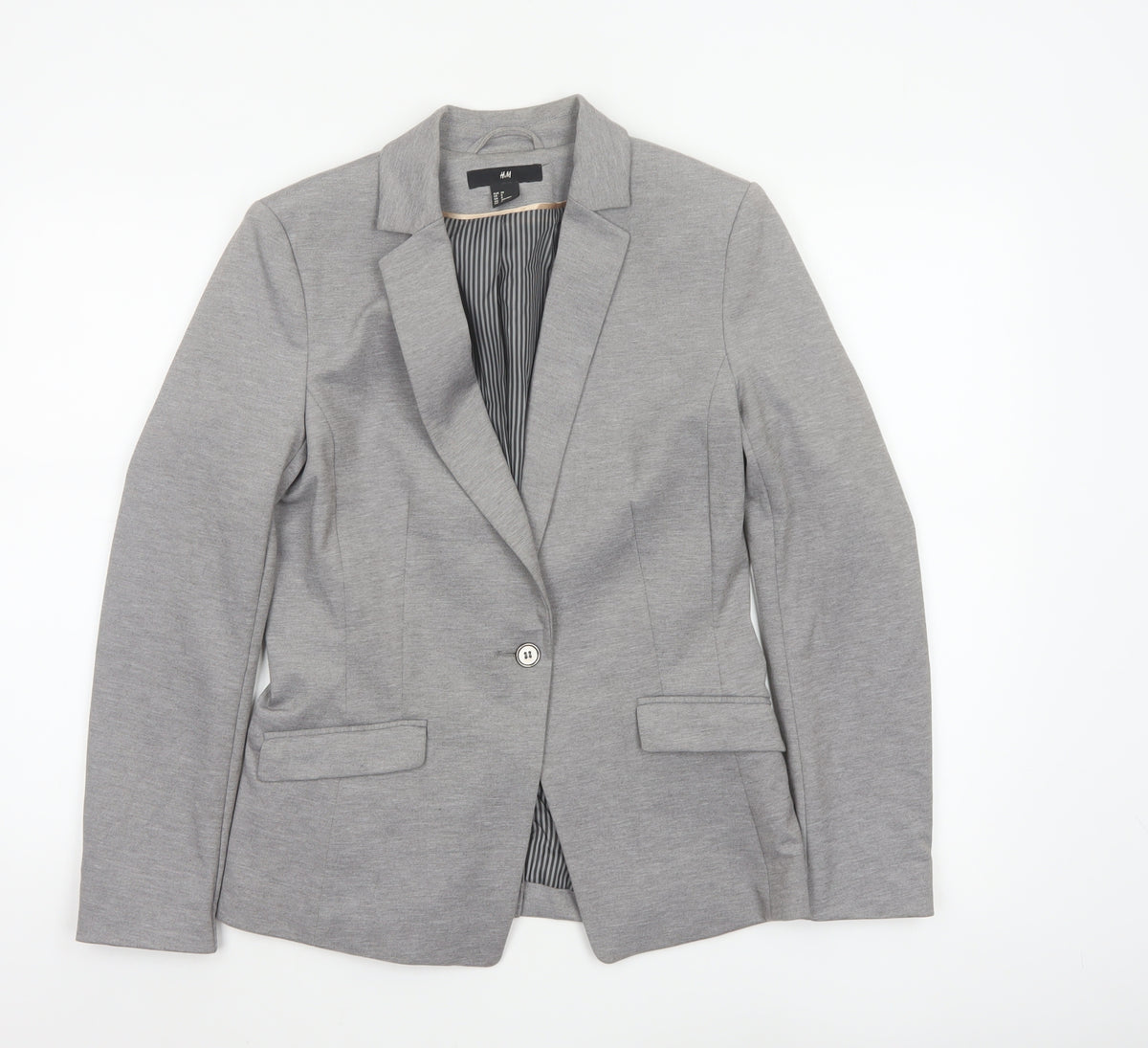 H&M Women Grey UK 10 Single-Breasted Tailored Blazer Jacket
