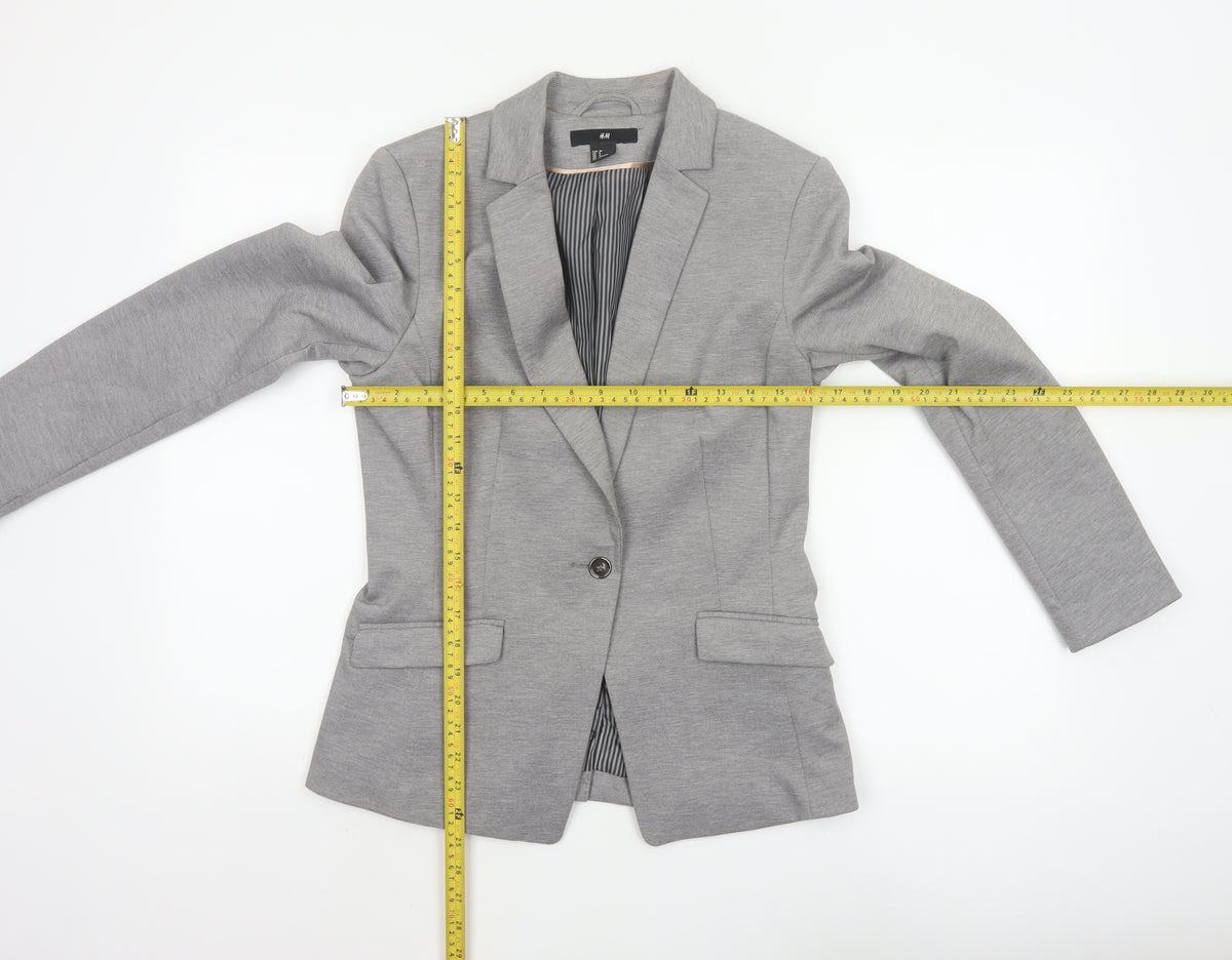 H&M Women Grey UK 10 Single-Breasted Tailored Blazer Jacket