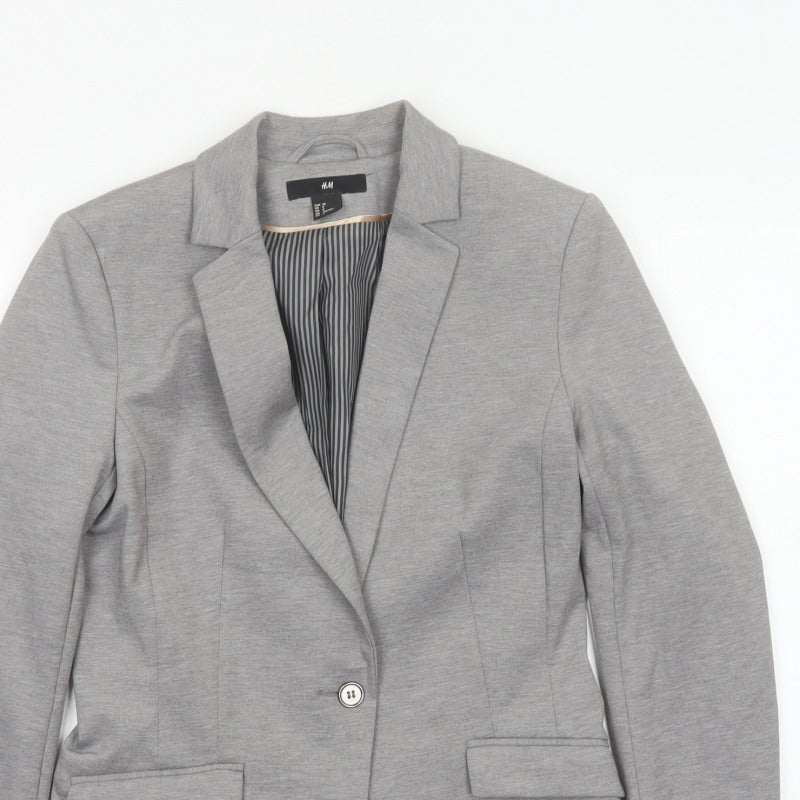 H&M Women Grey UK 10 Single-Breasted Tailored Blazer Jacket