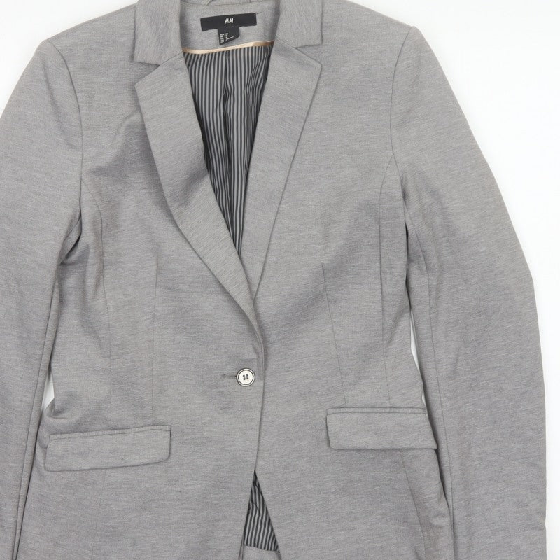 H&M Women Grey UK 10 Single-Breasted Tailored Blazer Jacket