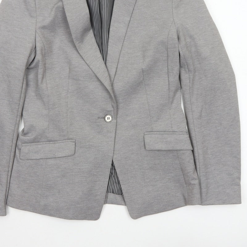 H&M Women Grey UK 10 Single-Breasted Tailored Blazer Jacket