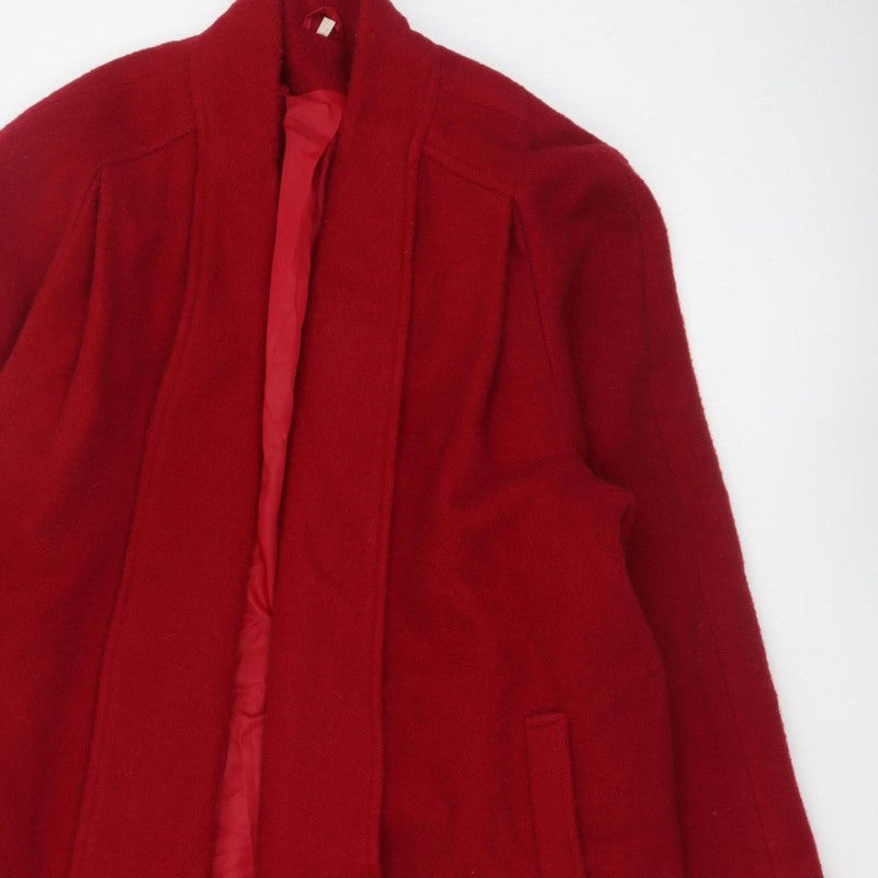 C&A Women’s Red UK 14 Pure Wool Long Classic Overcoat Lined