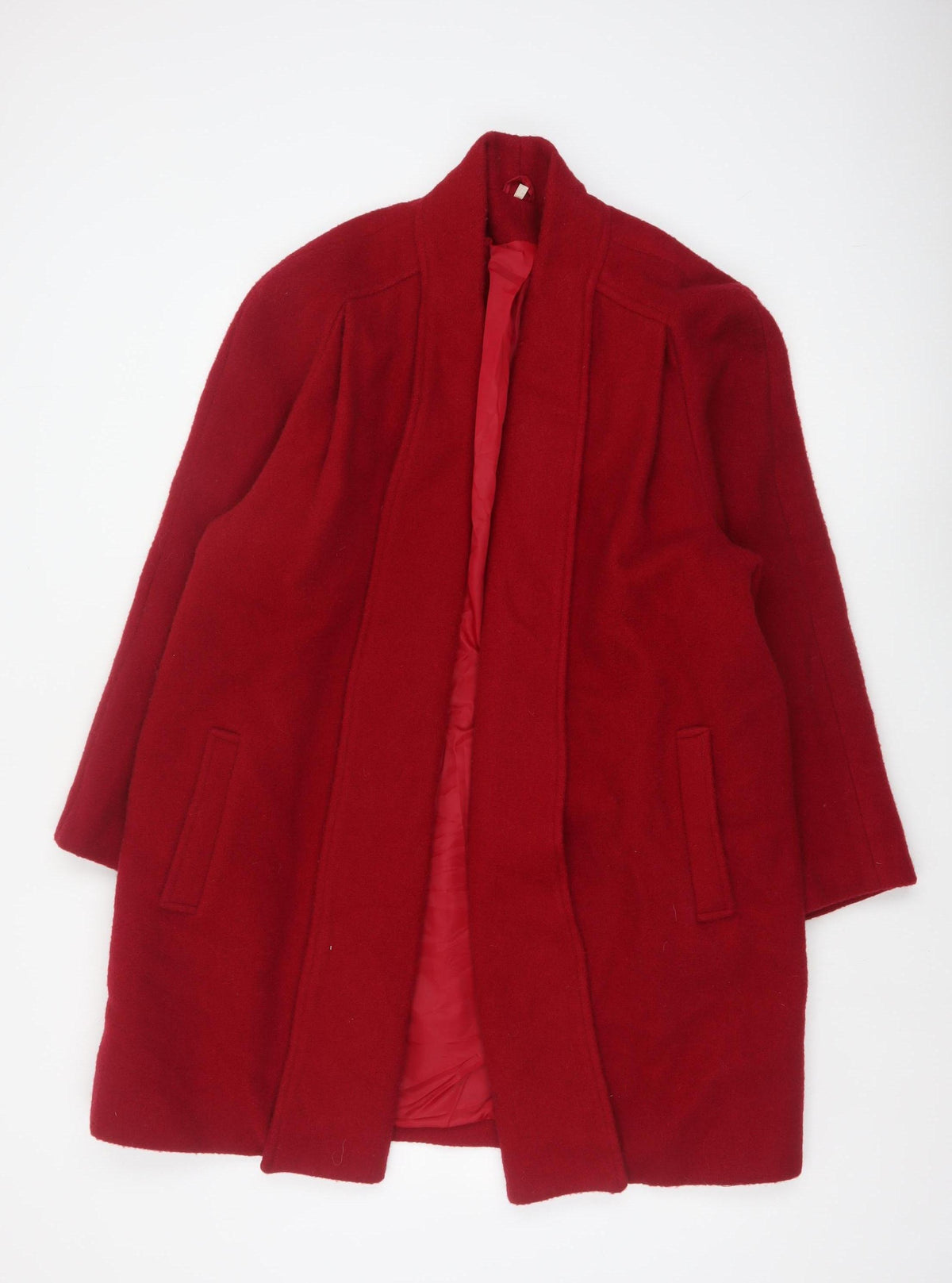 C&A Women’s Red UK 14 Pure Wool Long Classic Overcoat Lined