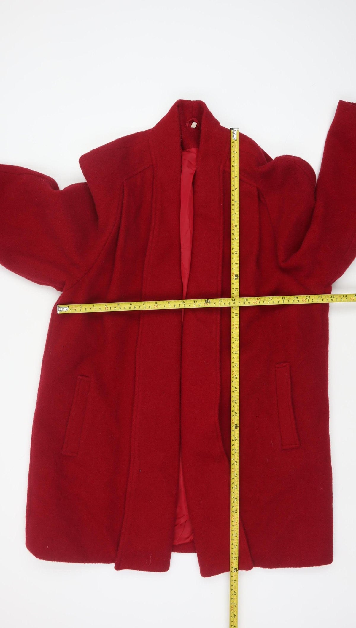 C&A Women’s Red UK 14 Pure Wool Long Classic Overcoat Lined