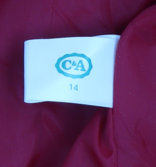 C&A Women’s Red UK 14 Pure Wool Long Classic Overcoat Lined
