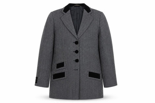 M&S St Michael Women’s Grey Wool Velvet Trim Tuxedo Blazer UK 16