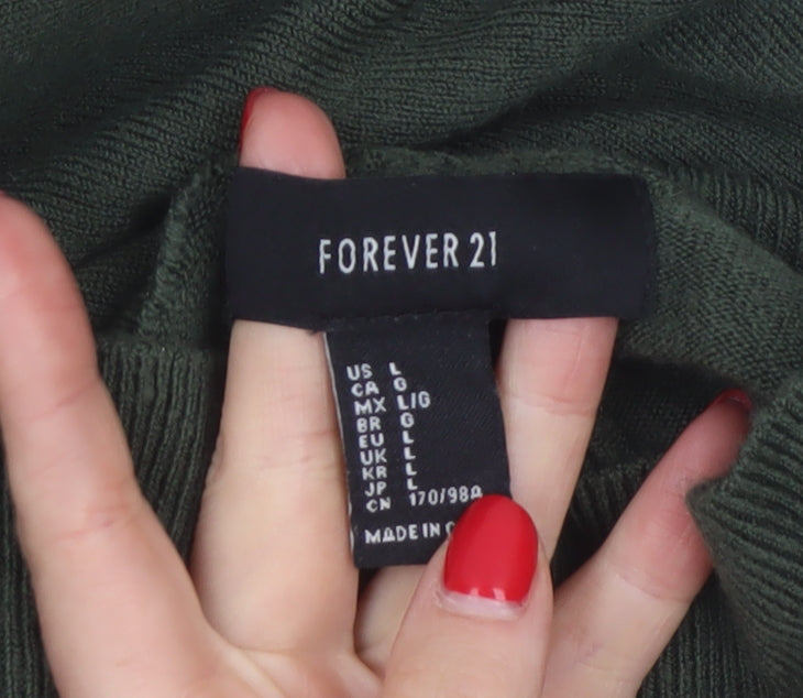 Forever 21 Women Green L Oversized High Neck Dolman Sleeve Jumper