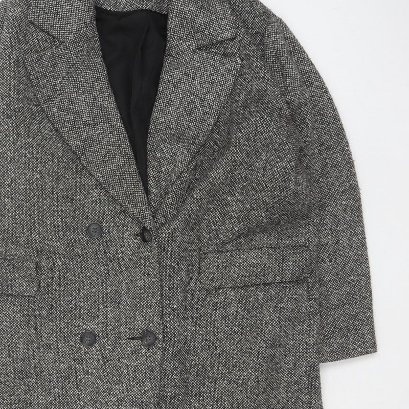 Etam Women's Grey UK 14 Long Double-Breasted Tweed Overcoat