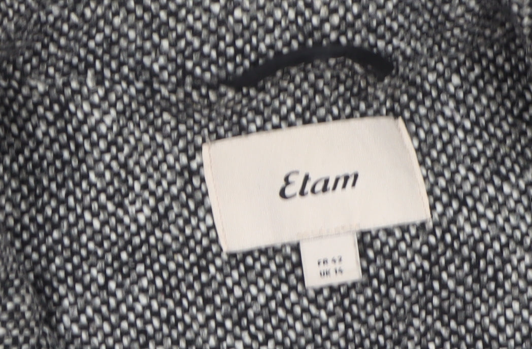 Etam Women's Grey UK 14 Long Double-Breasted Tweed Overcoat