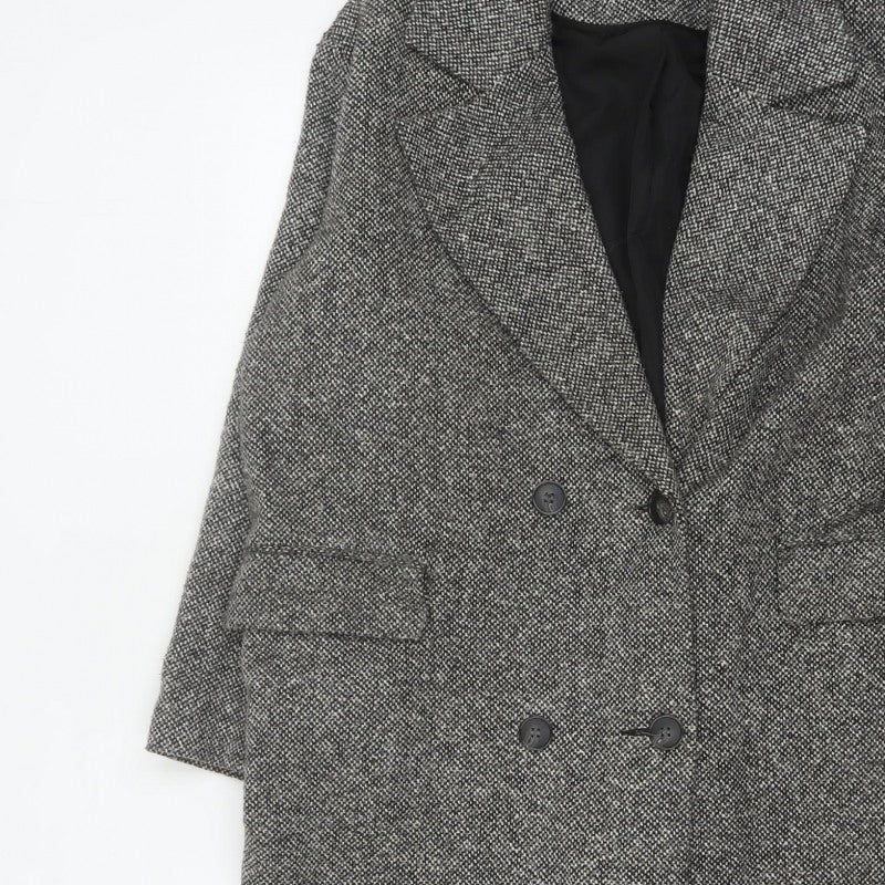 Etam Women's Grey UK 14 Long Double-Breasted Tweed Overcoat