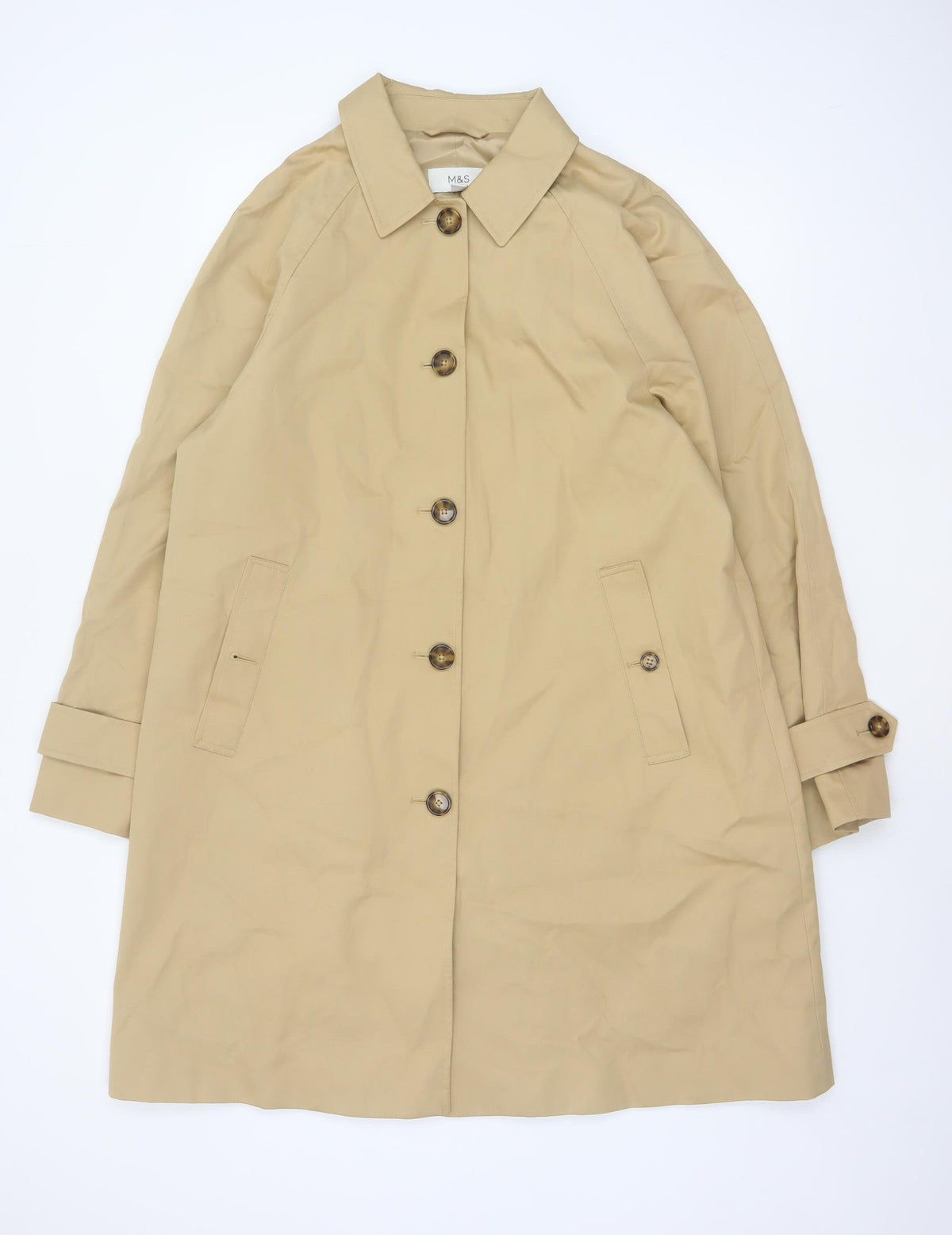 Marks and Spencer Women Beige UK 12 Long Trench Coat Buttoned