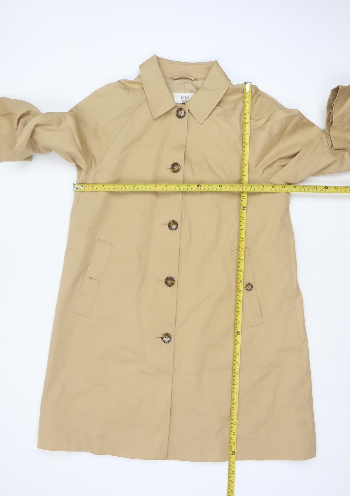 Marks and Spencer Women Beige UK 12 Long Trench Coat Buttoned