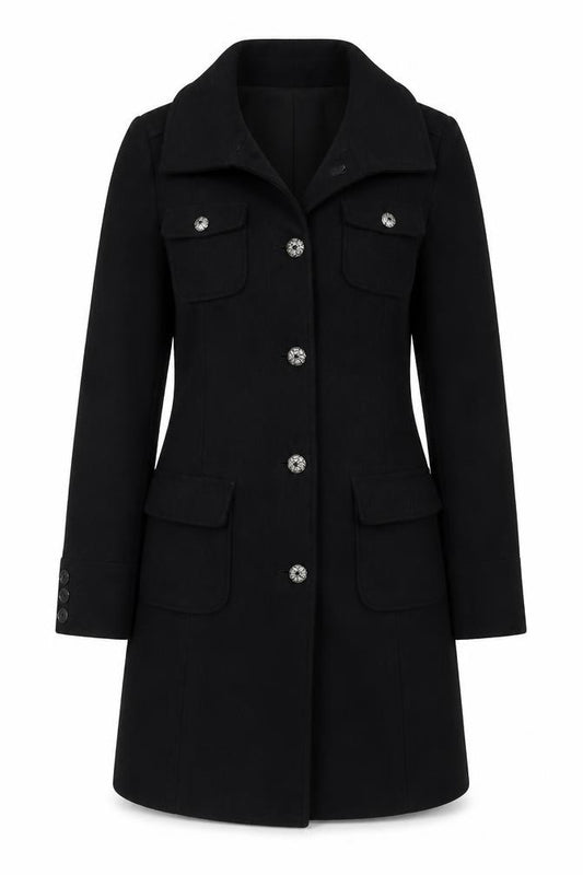 GAP Women’s Black UK 12 Long Military Wool Blend Button Coat