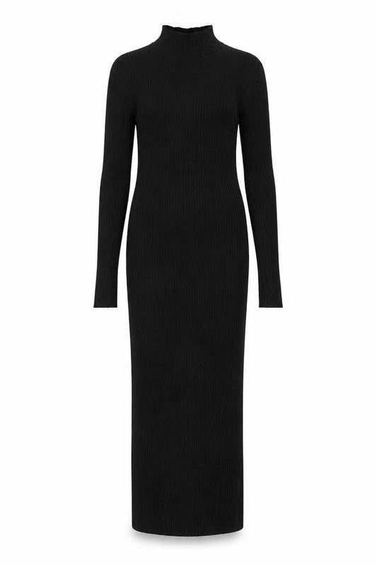 New Look Women Black UK 6 Long Ribbed Roll Neck Jumper Dress