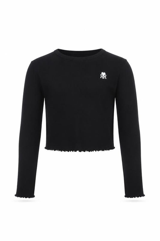 River Island Girls Black 13-14 Years Cropped Ribbed Long Sleeve Logo T-Shirt