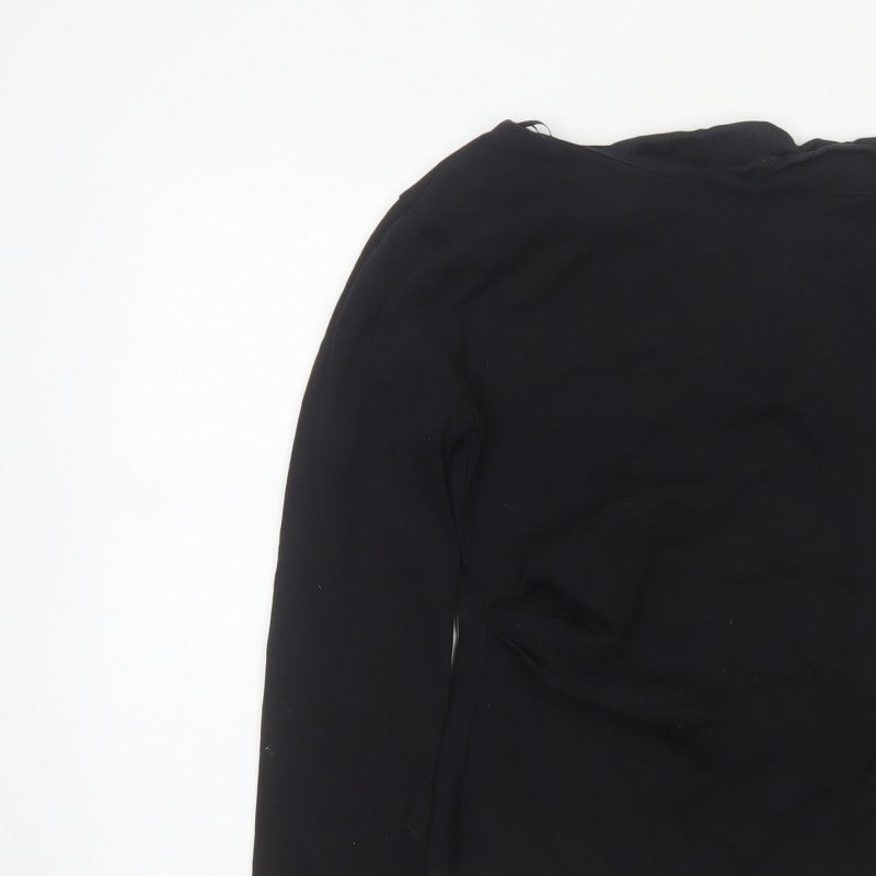 Zara Women Black S Asymmetric Hem Long Sleeve Basic Blouse Top