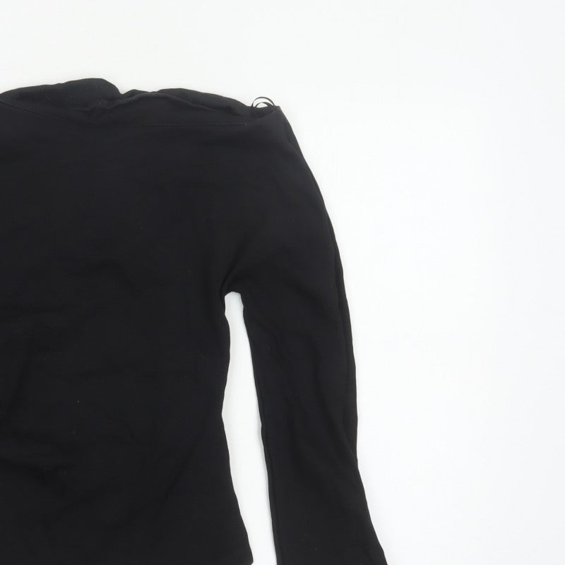 Zara Women Black S Asymmetric Hem Long Sleeve Basic Blouse Top